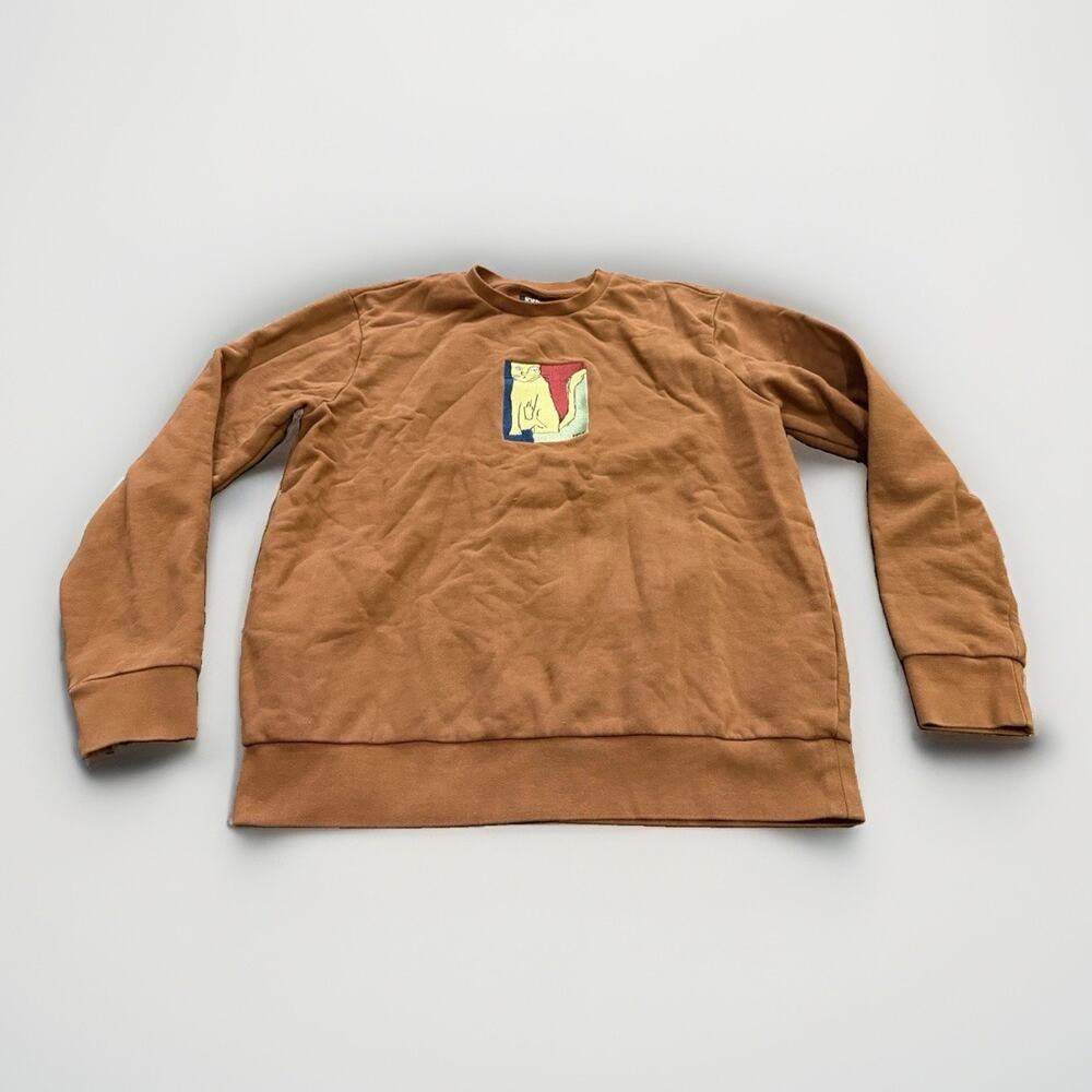 RipNDip Mens Brown Nermal Embroidered Crewneck Long Sleeve Sweatshirt Size M